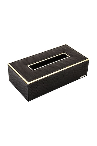 Black Vegan Textured Leather Tissue Box by ICHKAN