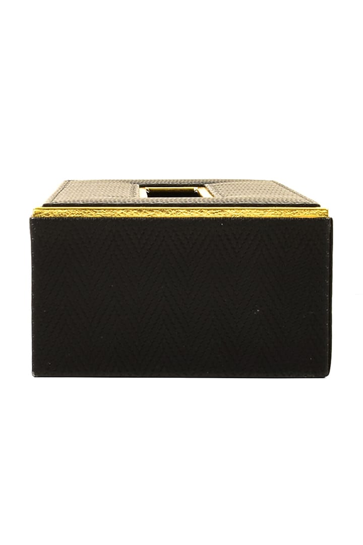 Black Vegan Textured Leather Tissue Box by ICHKAN at Pernia's Pop Up Shop