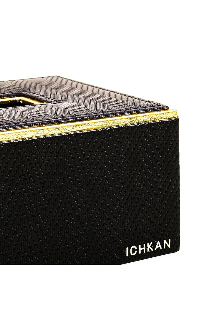 Black Vegan Textured Leather Tissue Box by ICHKAN at Pernia's Pop Up Shop