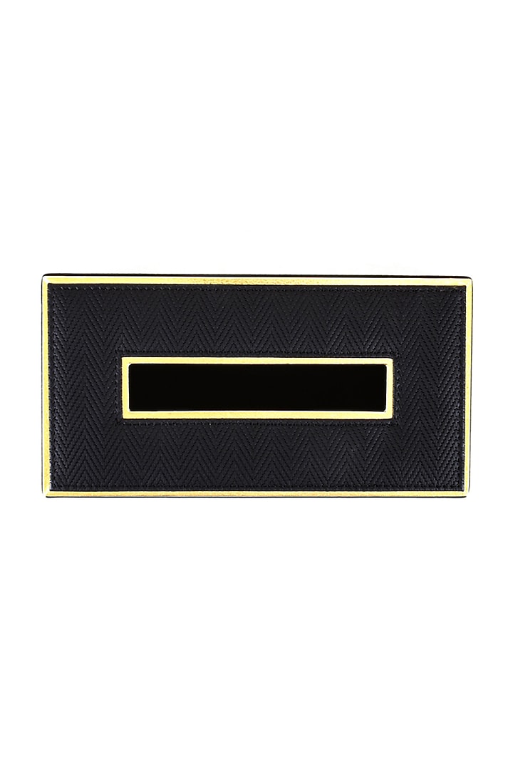 Black Vegan Textured Leather Tissue Box by ICHKAN at Pernia's Pop Up Shop