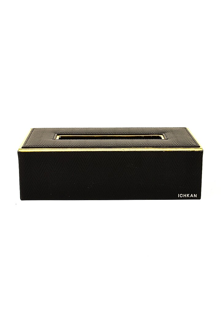 Black Vegan Textured Leather Tissue Box by ICHKAN at Pernia's Pop Up Shop