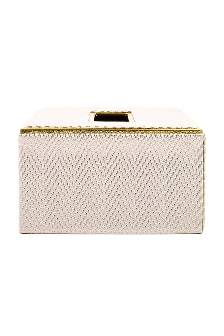 White Vegan Textured Leather Tissue Box by ICHKAN at Pernia's Pop Up Shop
