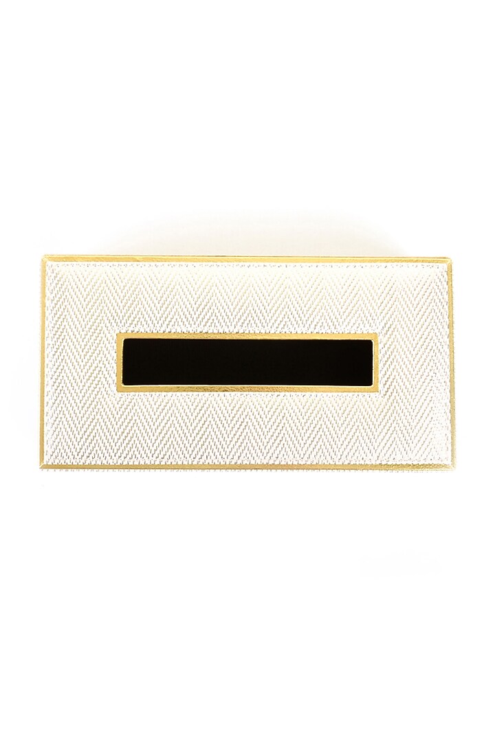 White Vegan Textured Leather Tissue Box by ICHKAN at Pernia's Pop Up Shop