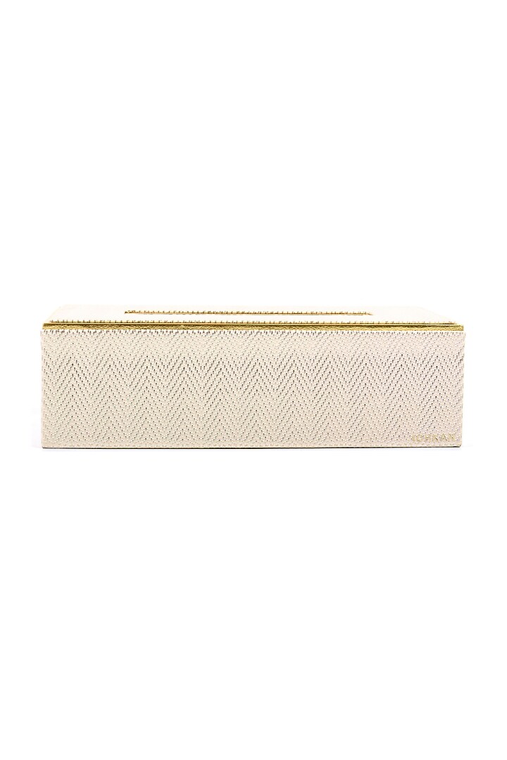 White Vegan Textured Leather Tissue Box by ICHKAN at Pernia's Pop Up Shop