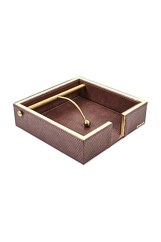 Brown Vegan Textured Leather Weight Tissue Holder by ICHKAN