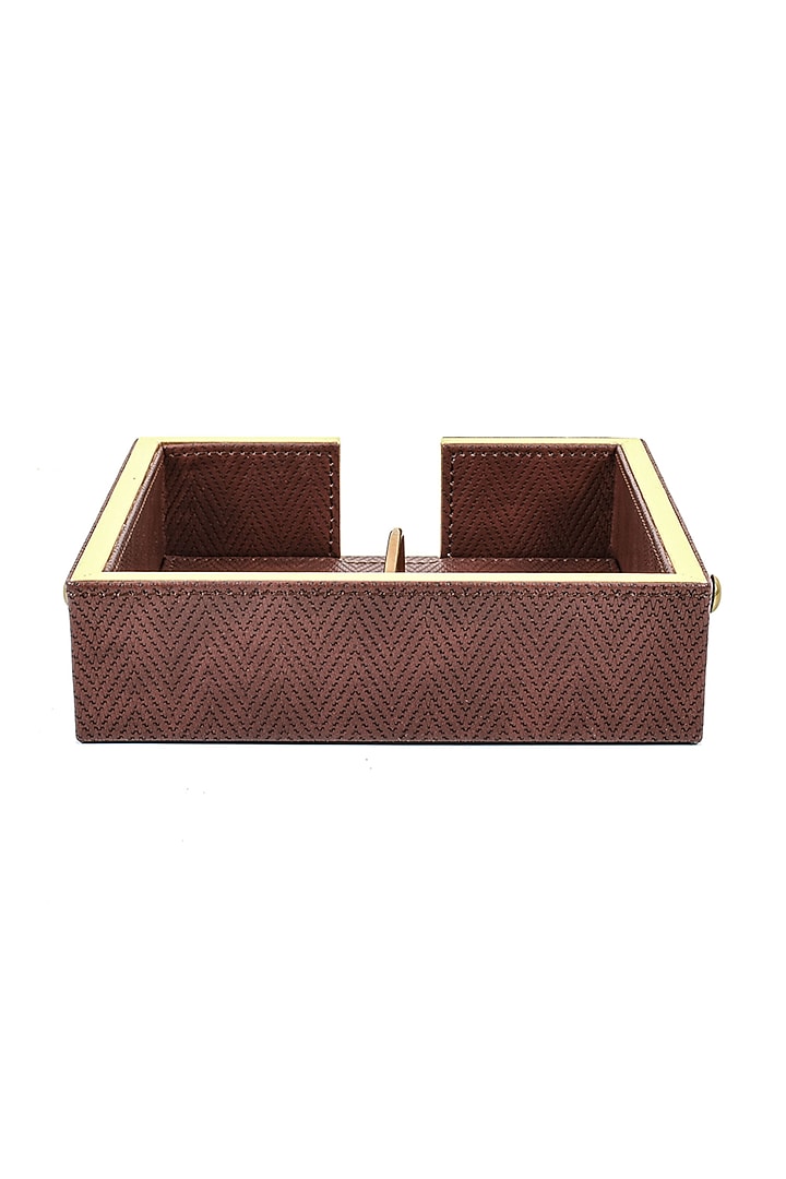 Brown Vegan Textured Leather Weight Tissue Holder by ICHKAN at Pernia's Pop Up Shop