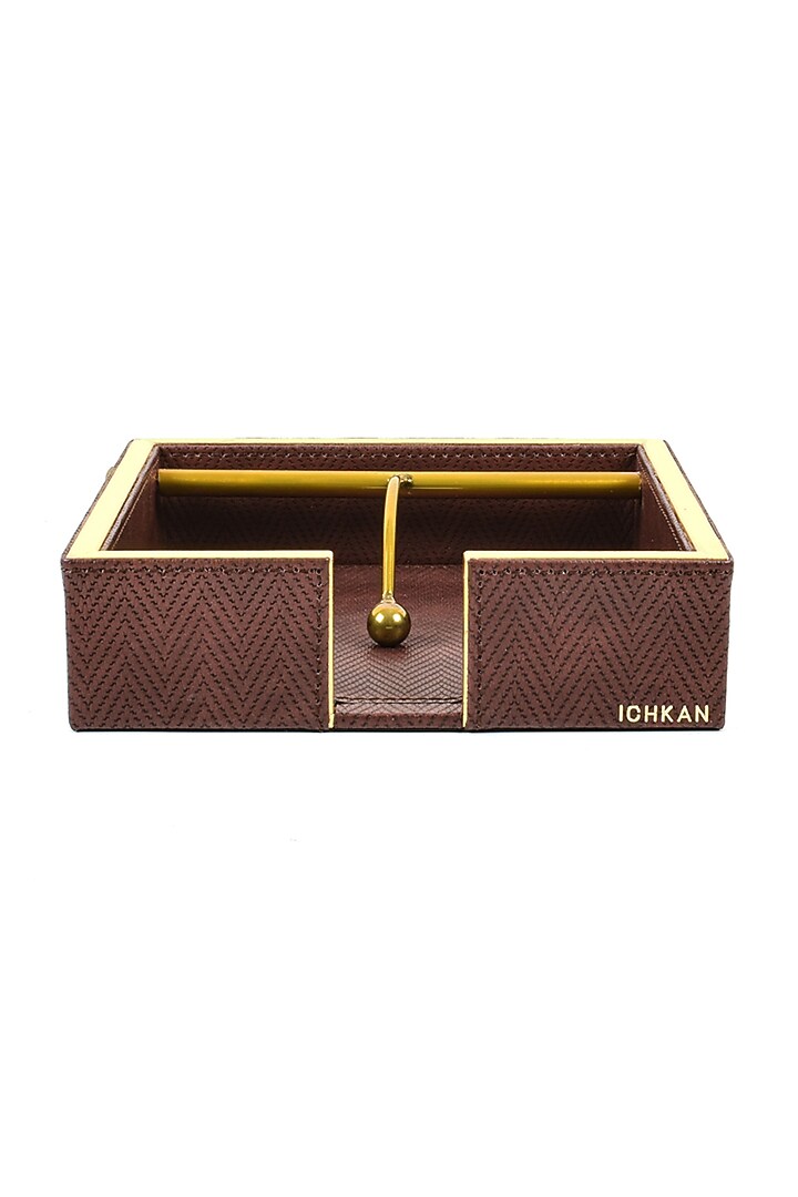 Brown Vegan Textured Leather Weight Tissue Holder by ICHKAN at Pernia's Pop Up Shop