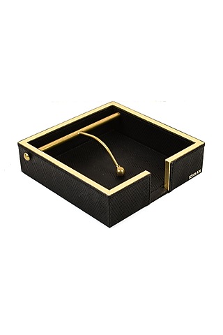 Black Vegan Textured Leather Weight Tissue Holder by ICHKAN