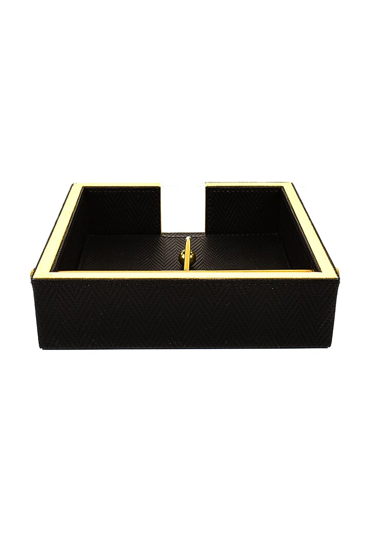 Black Vegan Textured Leather Weight Tissue Holder by ICHKAN at Pernia's Pop Up Shop