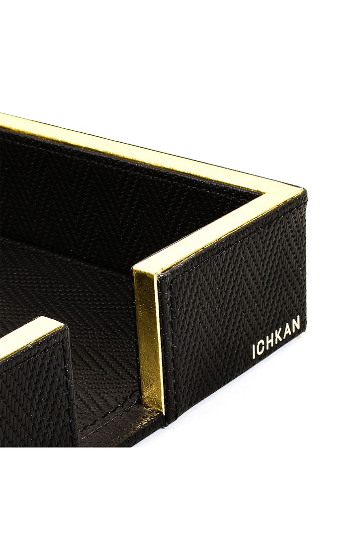 Black Vegan Textured Leather Weight Tissue Holder by ICHKAN at Pernia's Pop Up Shop