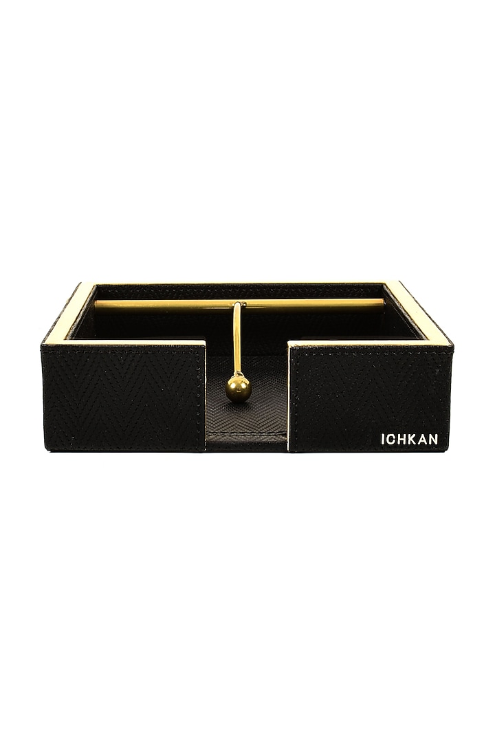 Black Vegan Textured Leather Weight Tissue Holder by ICHKAN at Pernia's Pop Up Shop