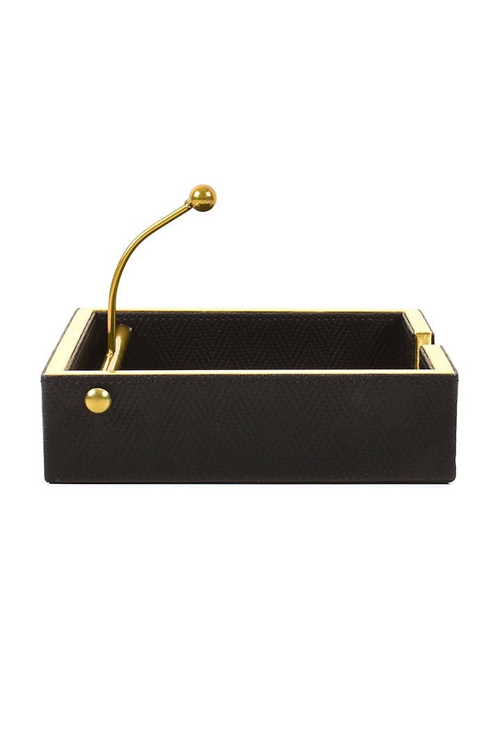 Black Vegan Textured Leather Weight Tissue Holder by ICHKAN at Pernia's Pop Up Shop