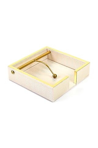 White Vegan Textured Leather Weight Tissue Holder by ICHKAN