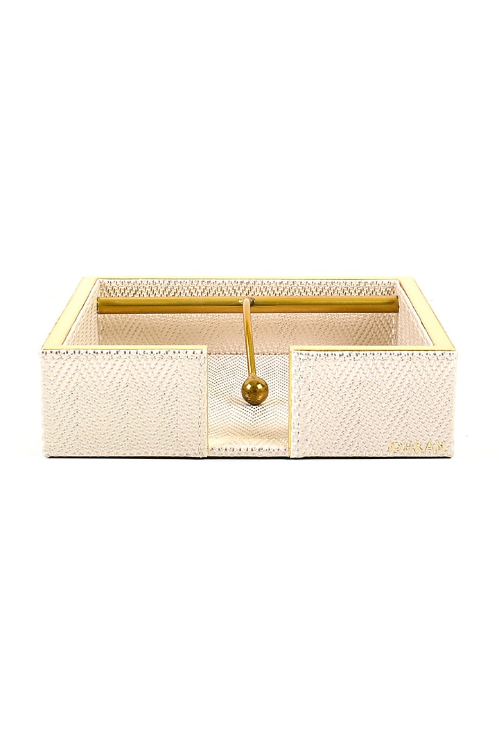 White Vegan Textured Leather Weight Tissue Holder by ICHKAN at Pernia's Pop Up Shop