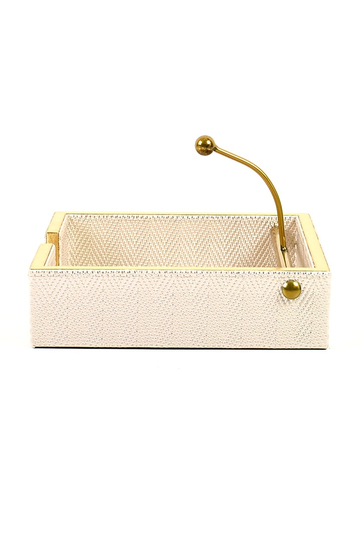White Vegan Textured Leather Weight Tissue Holder by ICHKAN at Pernia's Pop Up Shop