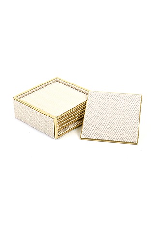 White Vegan Textured Leather Coaster (Set of 6) by ICHKAN