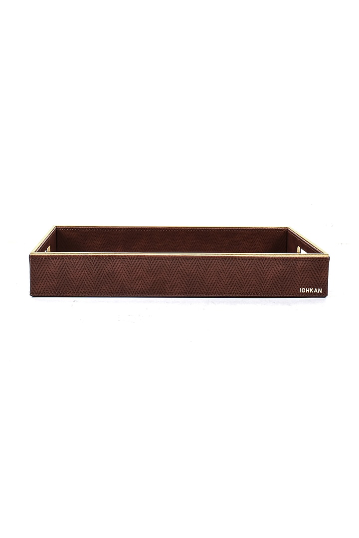 Brown Vegan Textured Leather Tray (Set of 2) by ICHKAN at Pernia's Pop Up Shop