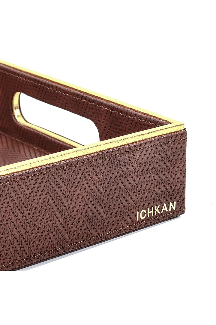 Brown Vegan Textured Leather Tray (Set of 2) by ICHKAN at Pernia's Pop Up Shop