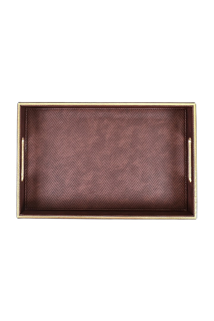 Brown Vegan Textured Leather Tray (Set of 2) by ICHKAN at Pernia's Pop Up Shop
