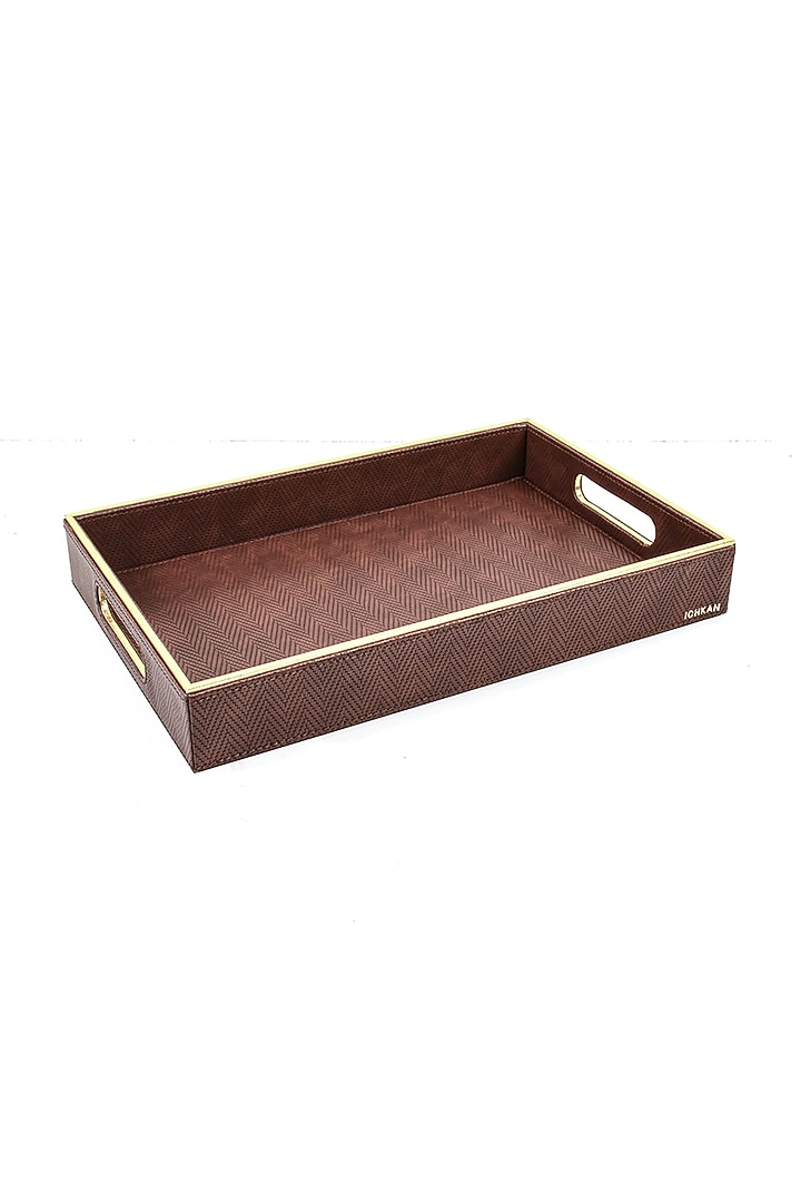 Brown Vegan Textured Leather Tray (Set of 2) by ICHKAN at Pernia's Pop Up Shop