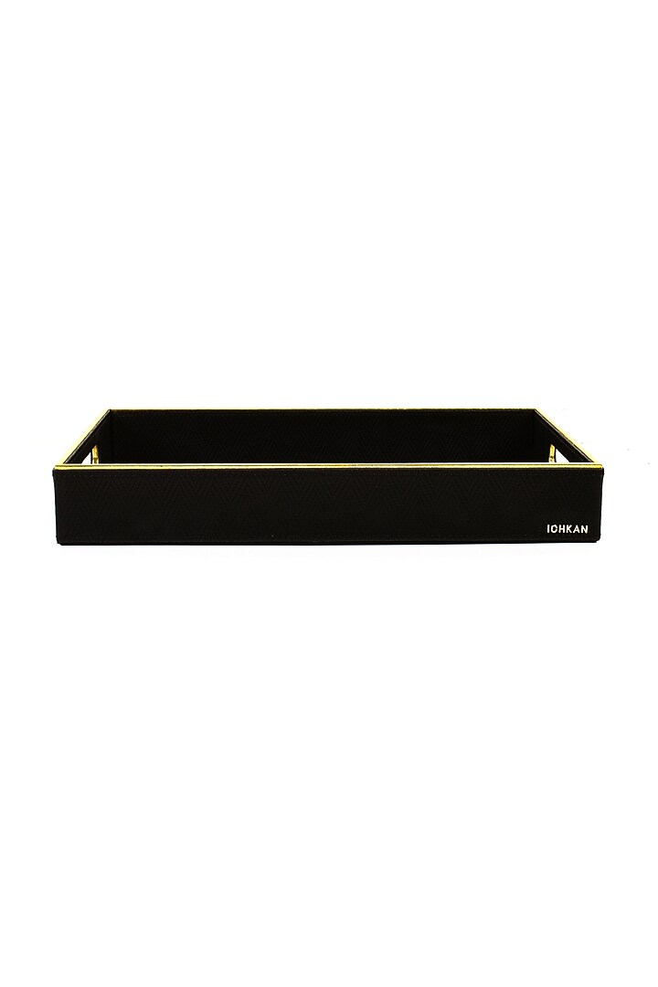 Black Vegan Textured Leather Tray (Set of 2) by ICHKAN at Pernia's Pop Up Shop