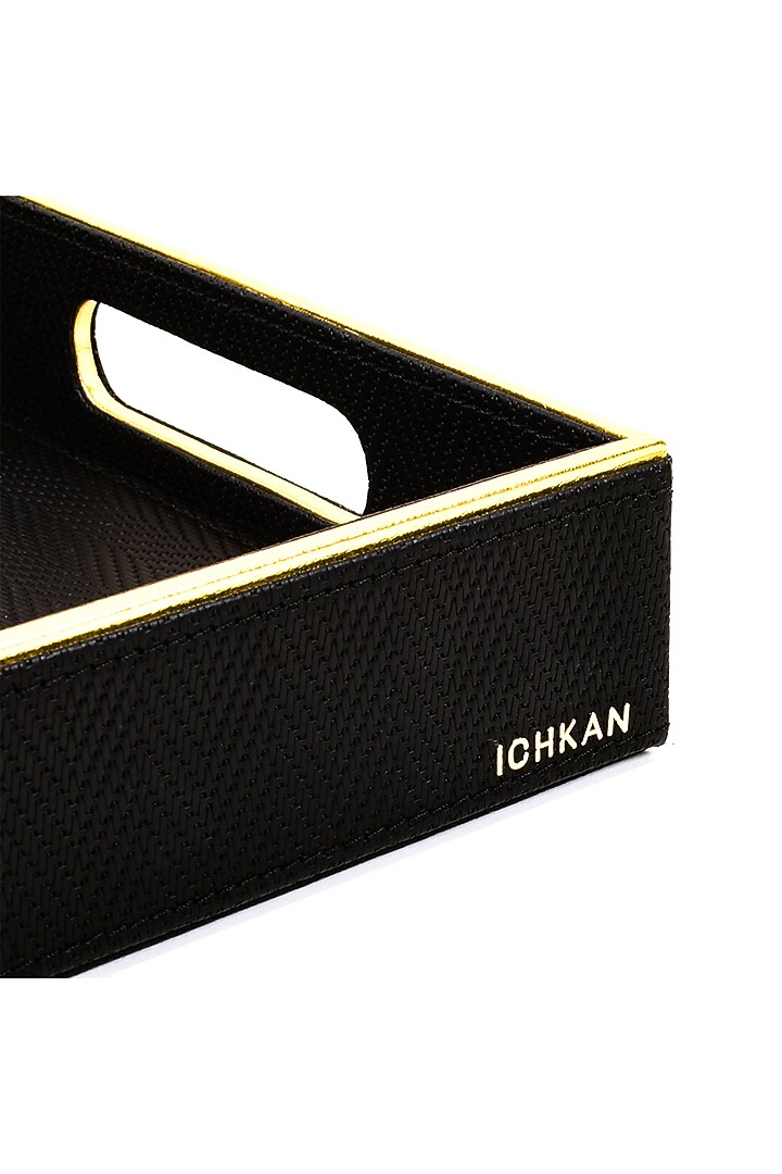 Black Vegan Textured Leather Tray (Set of 2) by ICHKAN at Pernia's Pop Up Shop