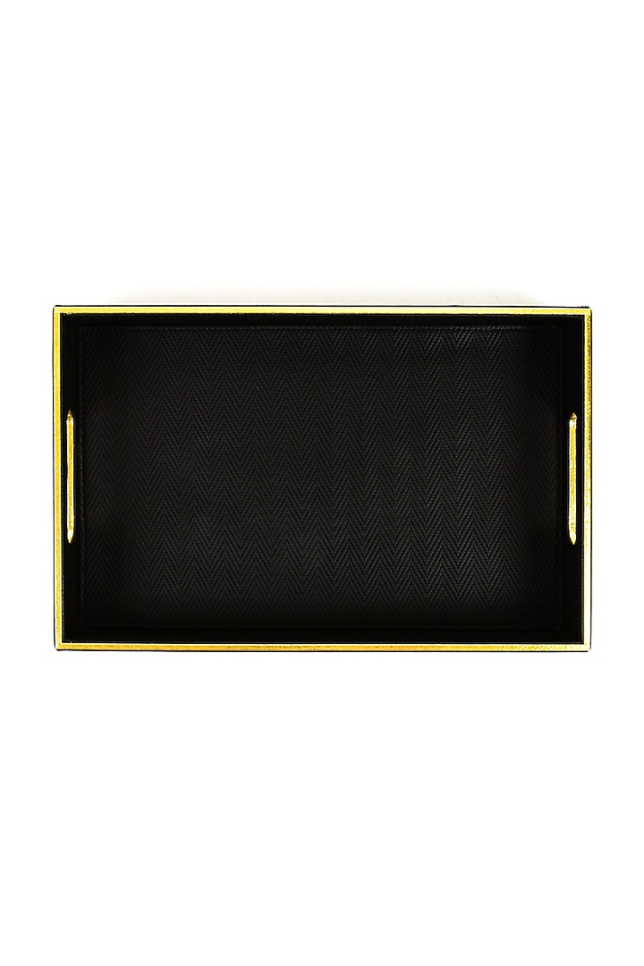 Black Vegan Textured Leather Tray (Set of 2) by ICHKAN at Pernia's Pop Up Shop