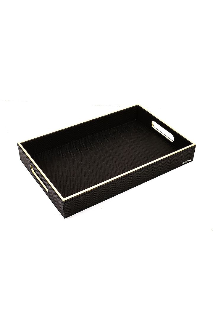 Black Vegan Textured Leather Tray (Set of 2) by ICHKAN at Pernia's Pop Up Shop