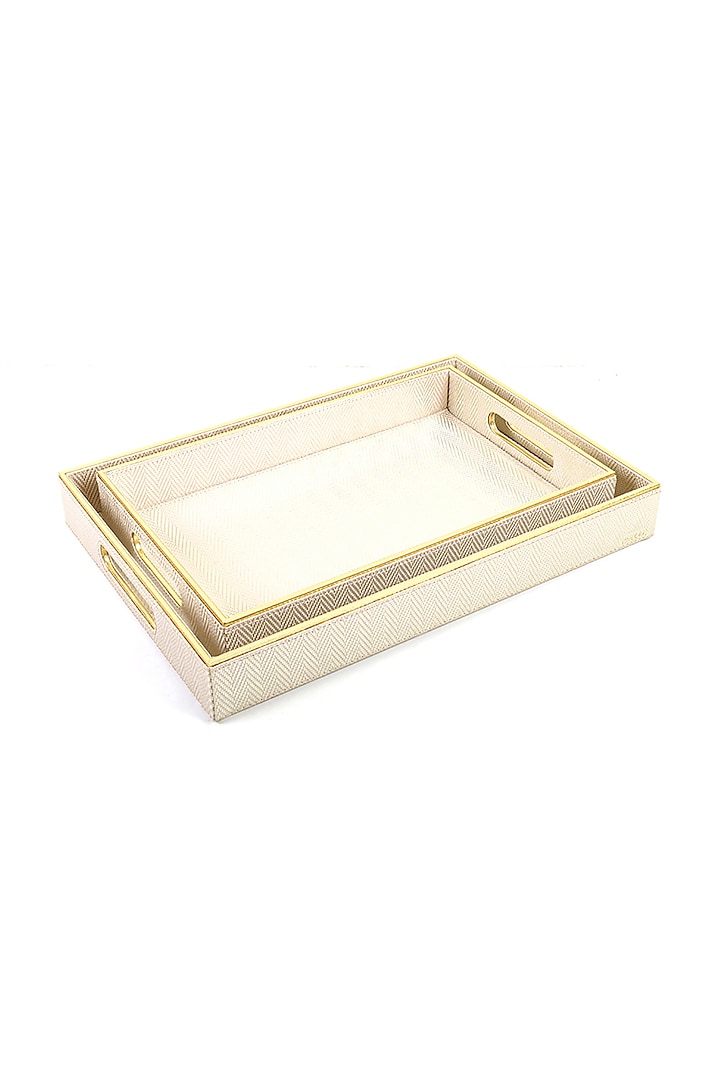 White Vegan Textured Leather Tray (Set of 2) by ICHKAN at Pernia's Pop Up Shop