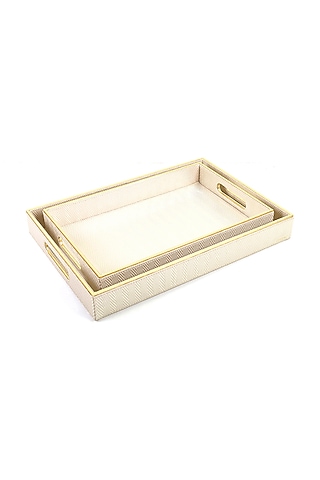 White Vegan Textured Leather Tray (Set of 2) by ICHKAN