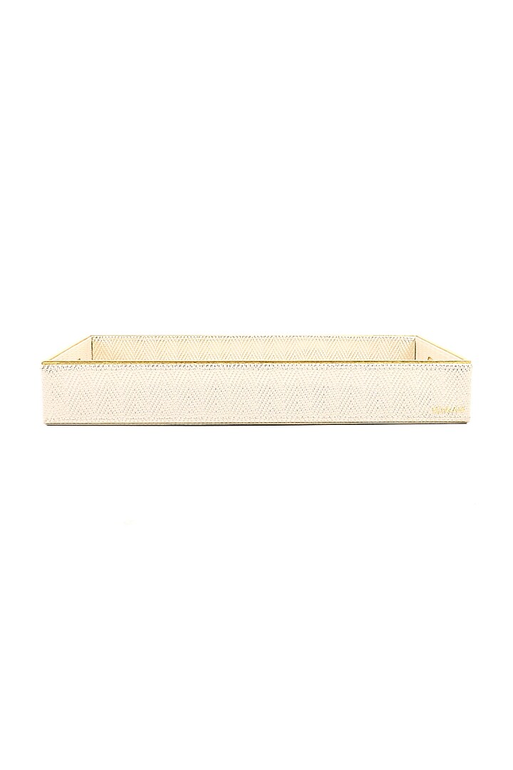 White Vegan Textured Leather Tray (Set of 2) by ICHKAN at Pernia's Pop Up Shop