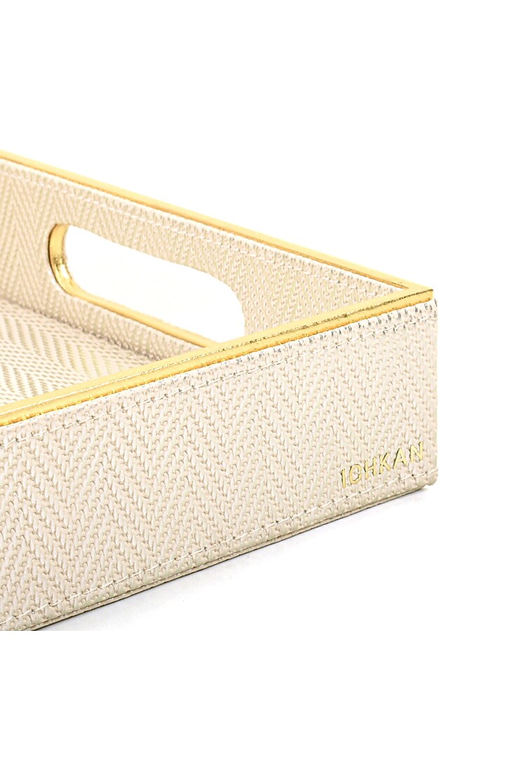 White Vegan Textured Leather Tray (Set of 2) by ICHKAN at Pernia's Pop Up Shop