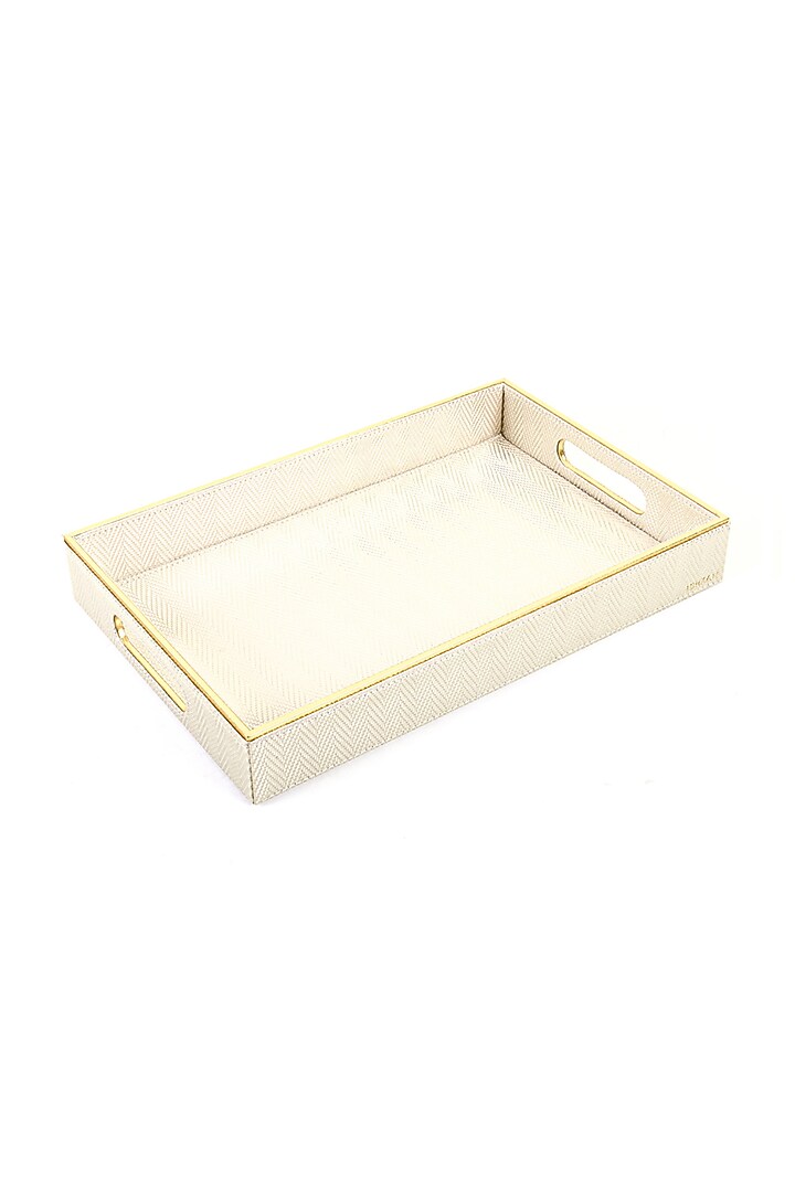 White Vegan Textured Leather Tray (Set of 2) by ICHKAN at Pernia's Pop Up Shop
