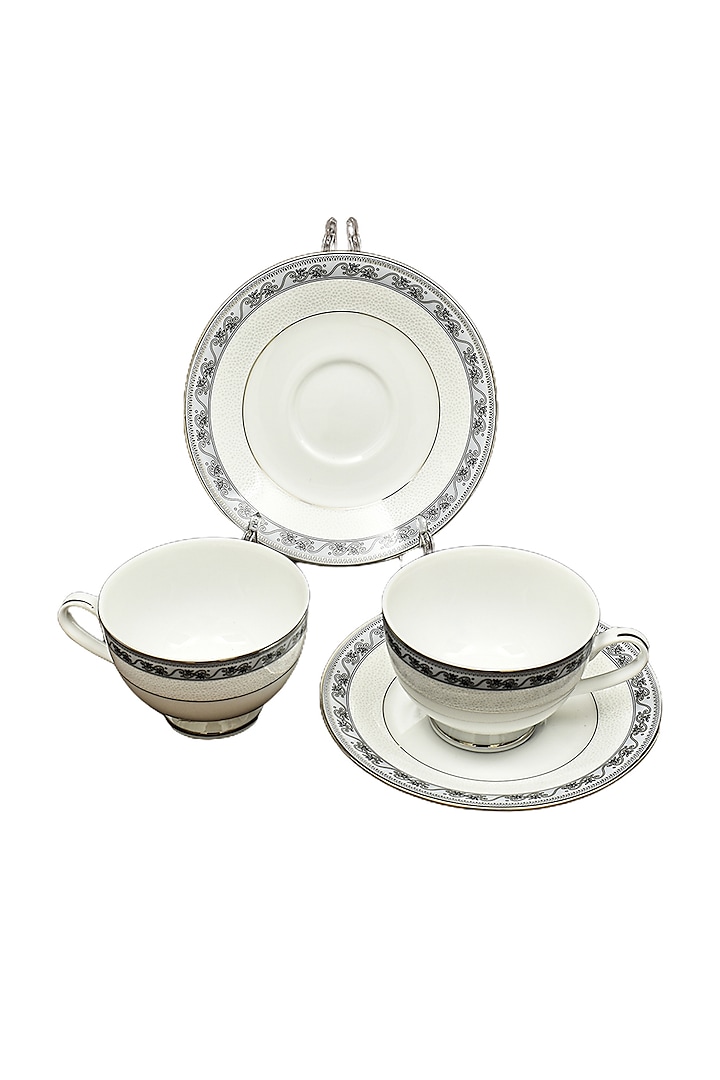 Grey Porcelain Tea Cup & Saucers Set Of 12 by ICHKAN
