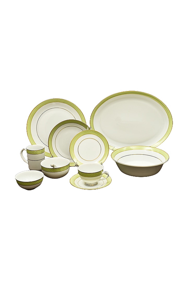 Green Porcelain Tea Cup & Saucers Set Of 12 by ICHKAN