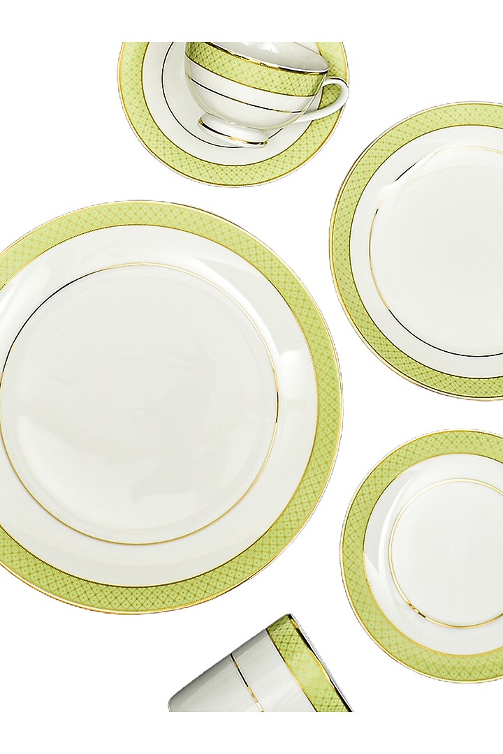 Green Porcelain Tea Cup & Saucers Set Of 12 by ICHKAN at Pernia's Pop Up Shop