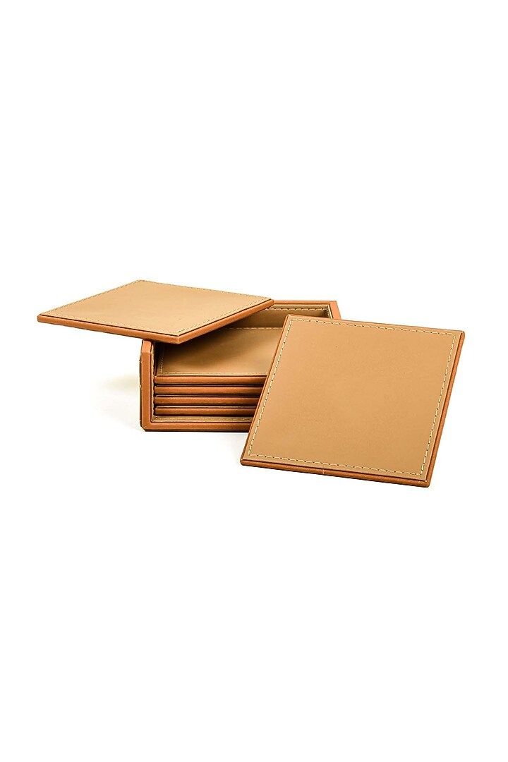 Camel Leatherette & MDF Coasters (Set of 6) by ICHKAN at Pernia's Pop Up Shop