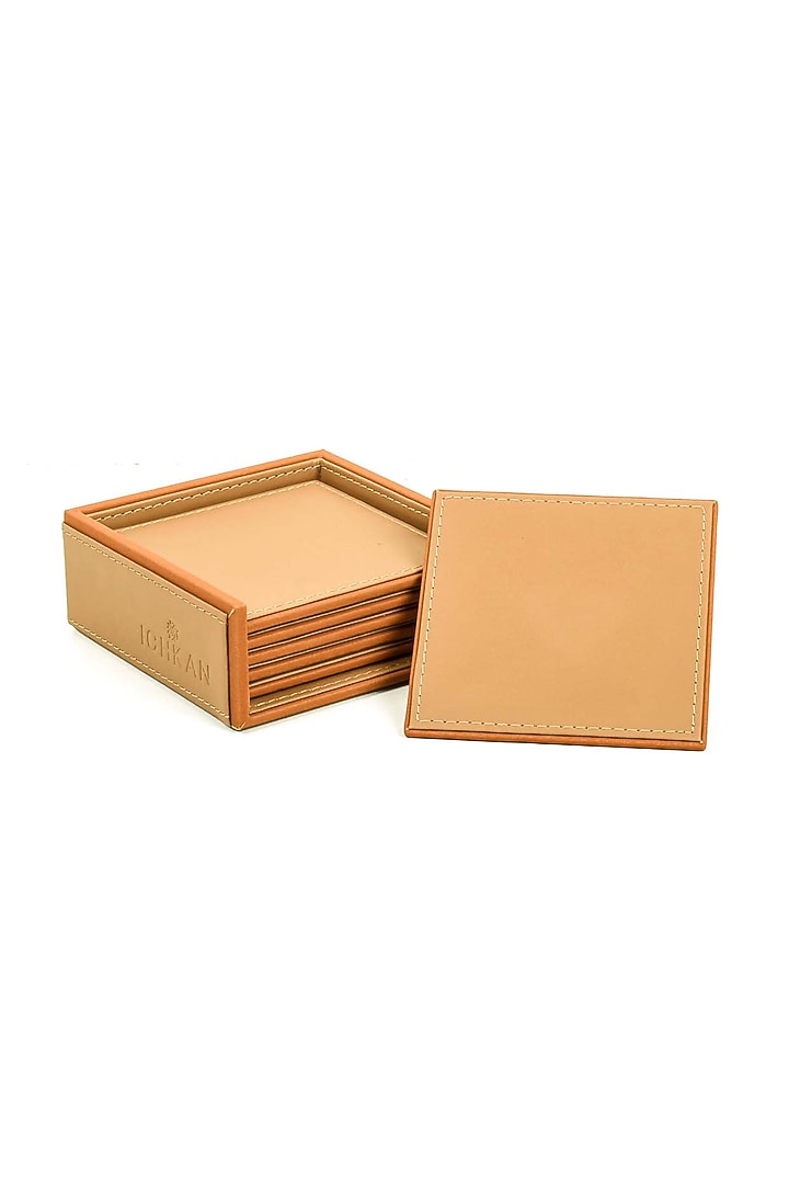 Camel Leatherette & MDF Coasters (Set of 6) by ICHKAN at Pernia's Pop Up Shop