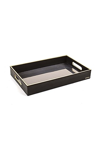 Black Leatherette & Synthetic Cane Tray by ICHKAN