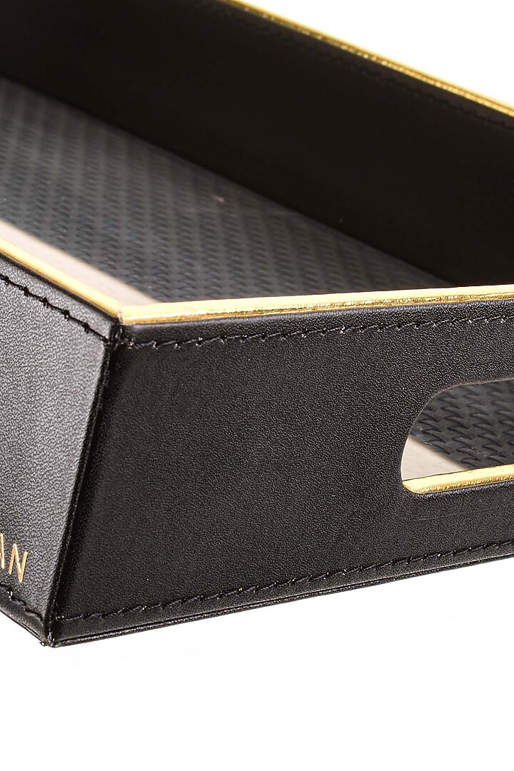 Black Leatherette & Synthetic Cane Tray by ICHKAN at Pernia's Pop Up Shop