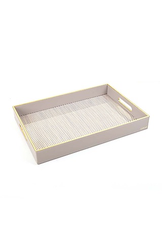 Grey Leatherette & Synthetic Cane Tray by ICHKAN