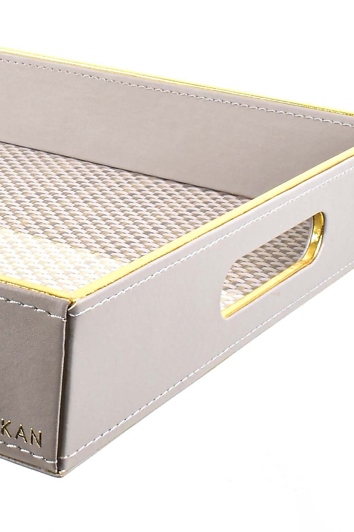 Grey Leatherette & Synthetic Cane Tray by ICHKAN at Pernia's Pop Up Shop