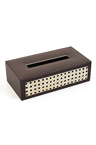 Dark Brown Leatherette & Rattan Cane Tissue Box by ICHKAN