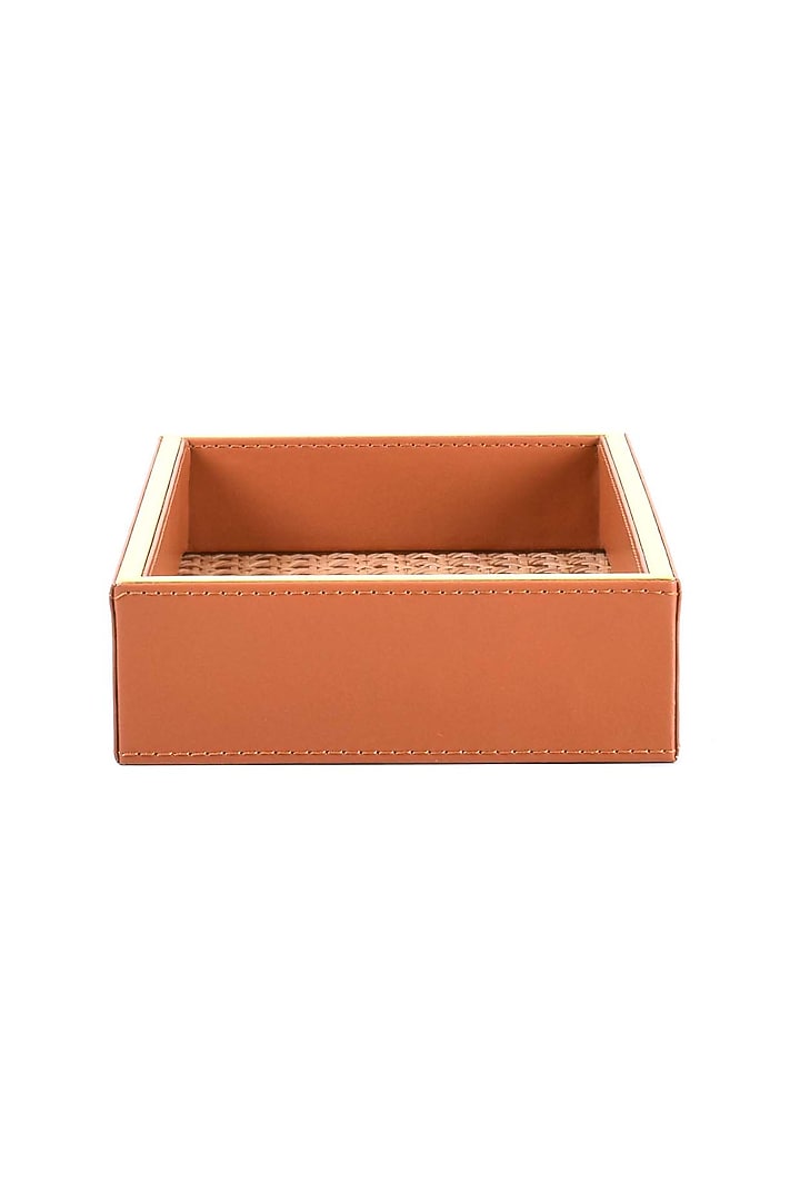 Tan Leatherette & Rattan Cane Towel Tray by ICHKAN at Pernia's Pop Up Shop