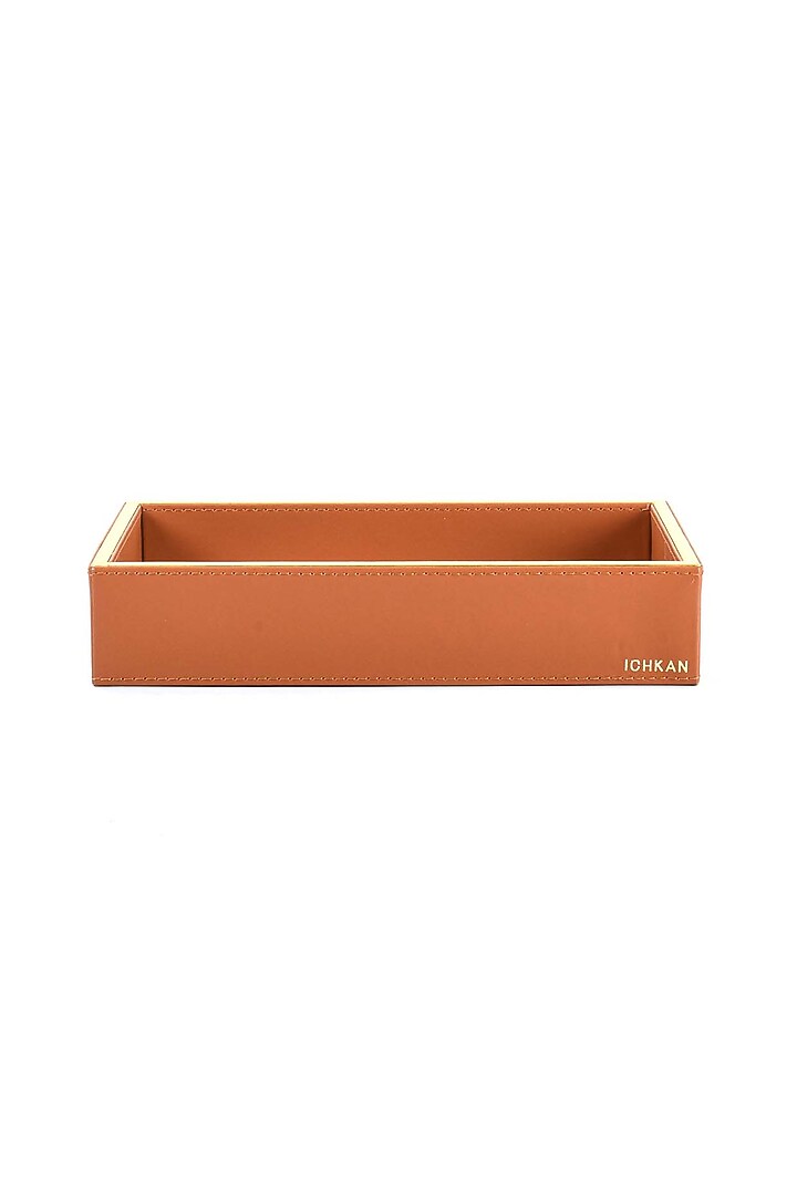 Tan Leatherette & Rattan Cane Towel Tray by ICHKAN at Pernia's Pop Up Shop