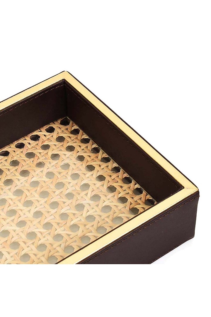 Dark Brown Leatherette & Rattan Cane Towel Tray by ICHKAN at Pernia's Pop Up Shop