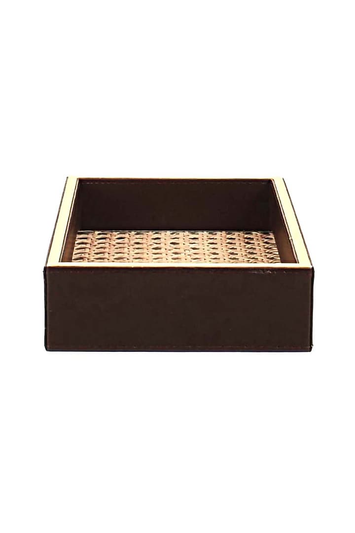 Dark Brown Leatherette & Rattan Cane Towel Tray by ICHKAN at Pernia's Pop Up Shop