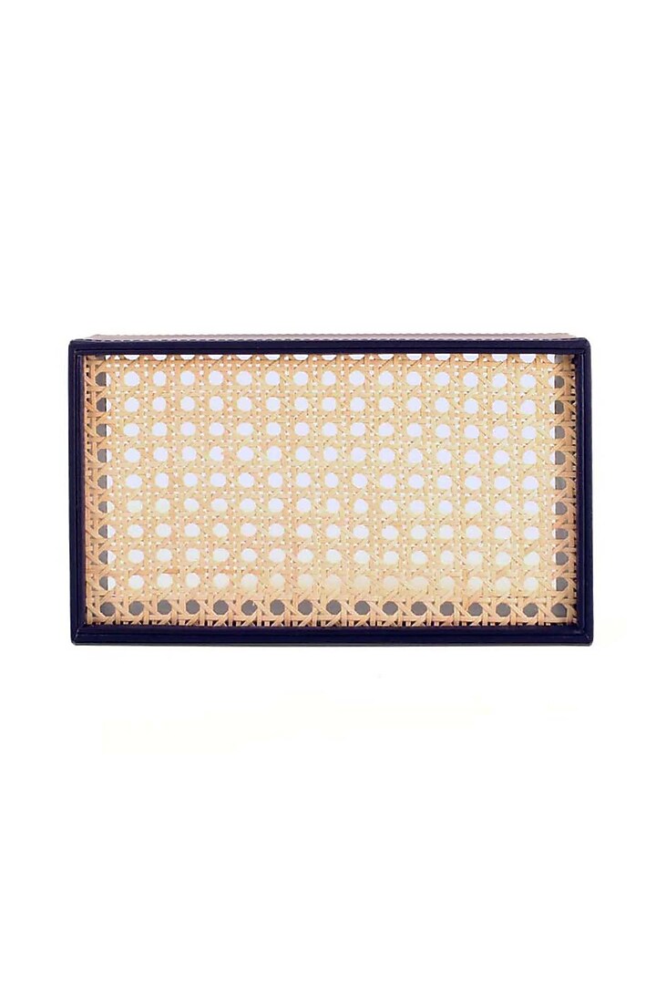 Midnight Blue Leatherette & Rattan Cane Towel Tray by ICHKAN at Pernia's Pop Up Shop