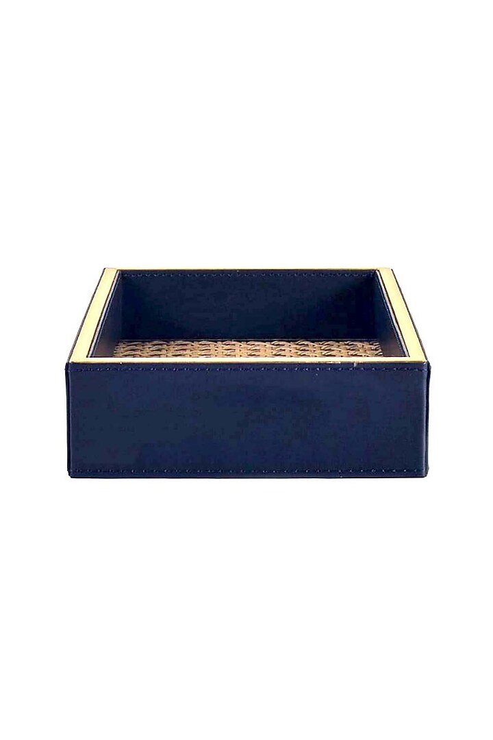 Midnight Blue Leatherette & Rattan Cane Towel Tray by ICHKAN at Pernia's Pop Up Shop
