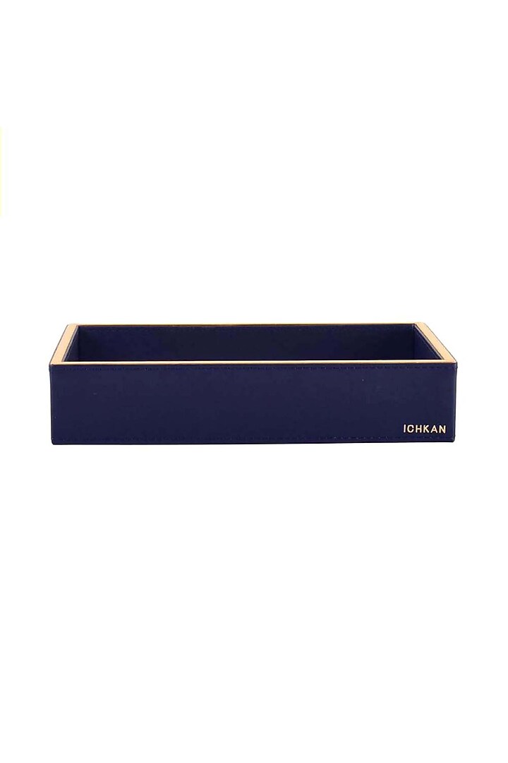 Midnight Blue Leatherette & Rattan Cane Towel Tray by ICHKAN at Pernia's Pop Up Shop